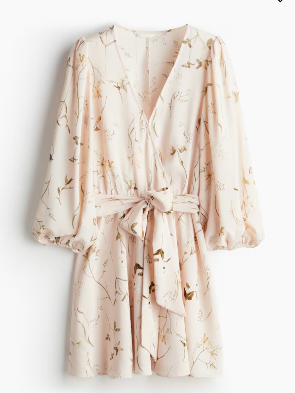 H&M Blush Pink Botanical Floral Wrap Mini Dress Size XL